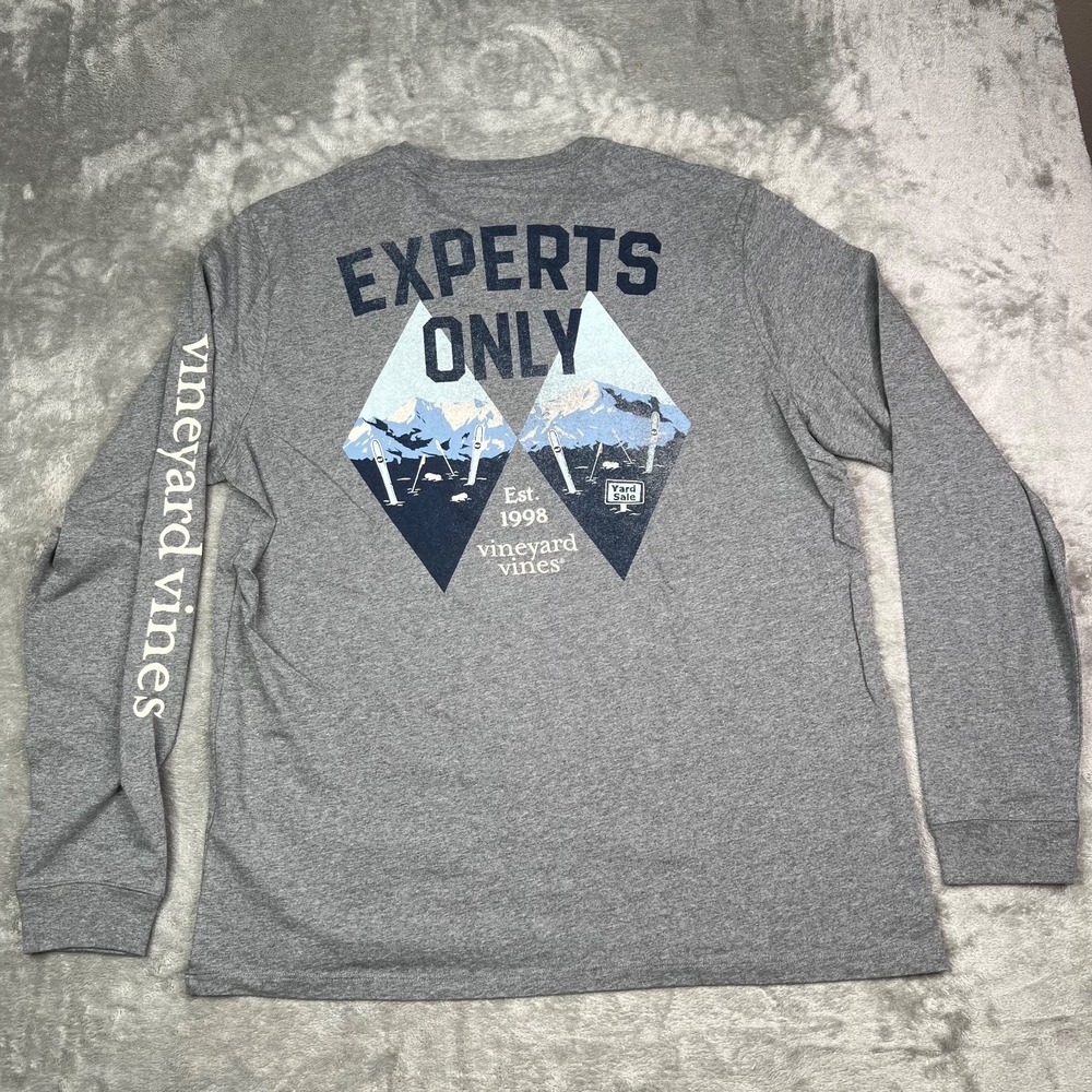 Vineyard Vines Double‎ Black Diamond Shirt Mens M Gray Graphic Long Sleeve NWT
